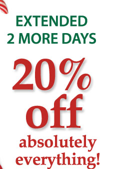 20% off extended 2 more days! >