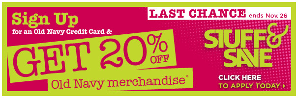Sign up for an Old Navy Credit Card & Get 20% off Old Navy merchandise*