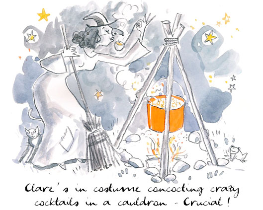 Clare's in costume concocting crazy cocktails in a cauldron - crucial !
