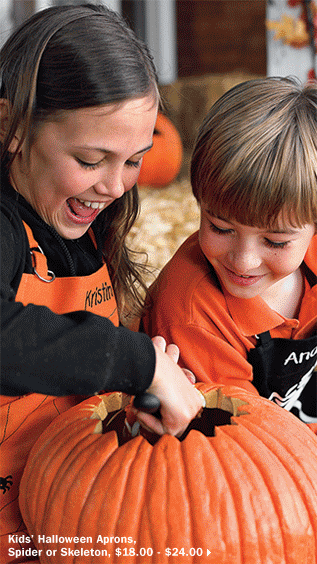 Kids' Halloween Aprons, Spider or Skeleton, $18.00 - $24.00